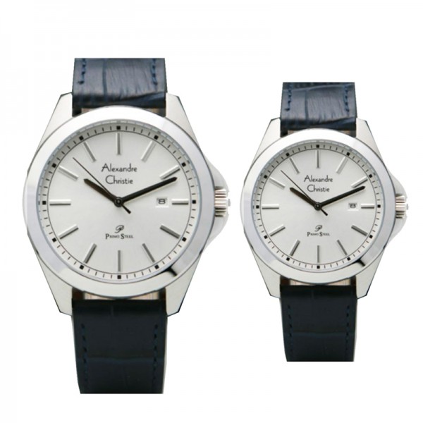 Alexandre Christie AC 1015 Silver White Leather Couple